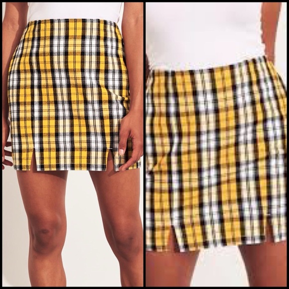 Hollister Clueless Checkered Yellow Plaid High Waist Mini Y2K Preppy Skirt XS - Picture 1 of 12
